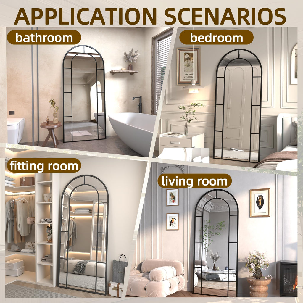 Full Length Mirror, 65"x22" Oversize Body Windowpane Mirror (Black)