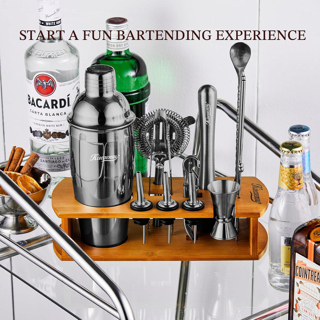 Cocktail Shaker Set Bartender Kit with Stand | Bar Set Drink Mixer Set with All Essential Bar Accessory Tools: - Set of 15