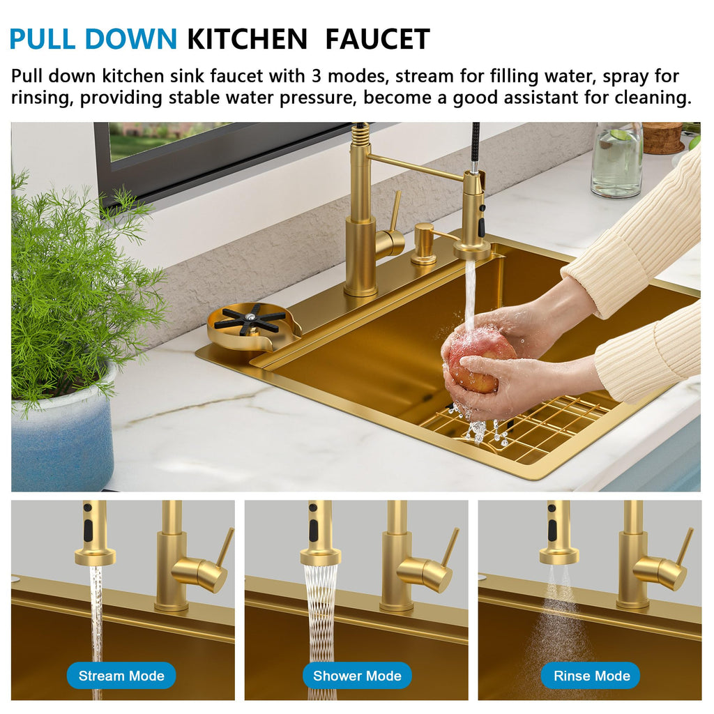25"x22" Brushed Gold Drop Sink Ledge Workstation