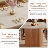 78.7" Sintered Stone Dining Table for 8-10，Luxury Rectangular Kitchen Table with Solid Wood Legs, Mid-Century Dining