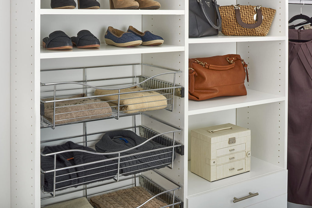 Chrome 24" Wire Pullout Basket for 14" Deep Closet - 7" H