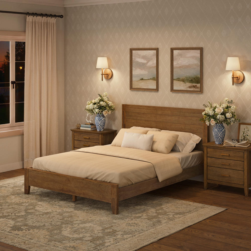 Queen Size Bed Frame, 100% Solid Acacia, Dark Wood