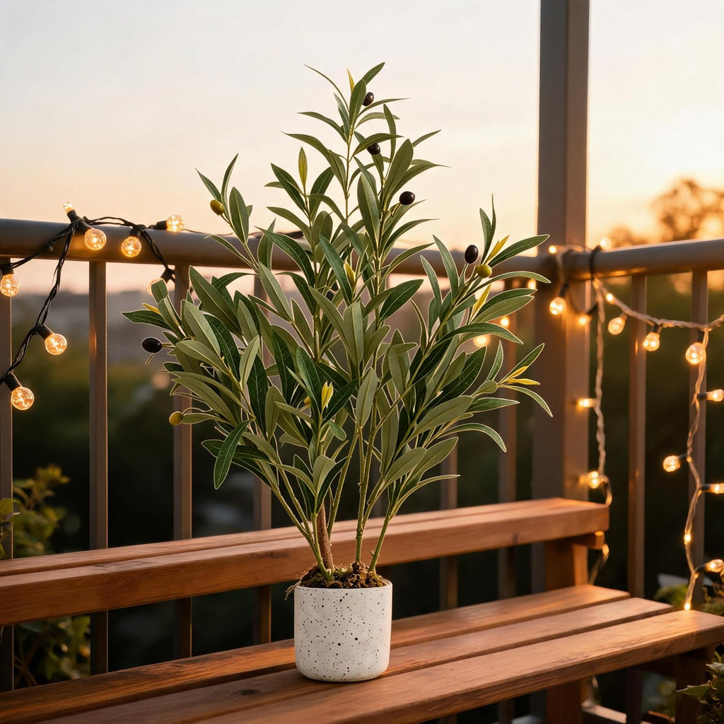 2FT Faux Olive Tree, Indoor Artificial Potted Olive Tree 23.6inch with White Planter, Lifelike 8 Fruits and Realistic