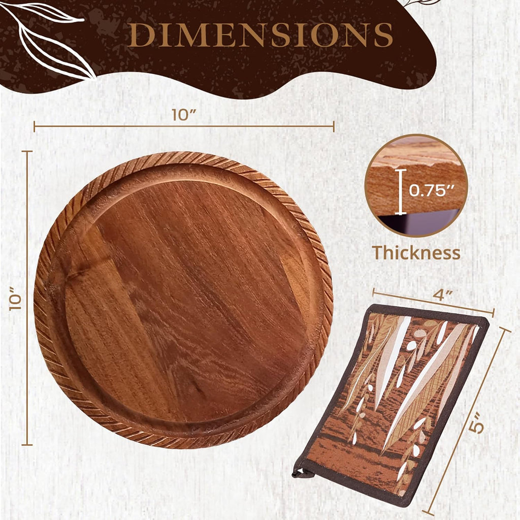 Wood Trivet for Hot Pots and Pans - 10x10 Reversible Acacia Cutting Board & Serving Tray - Rustic Wooden Trivet
