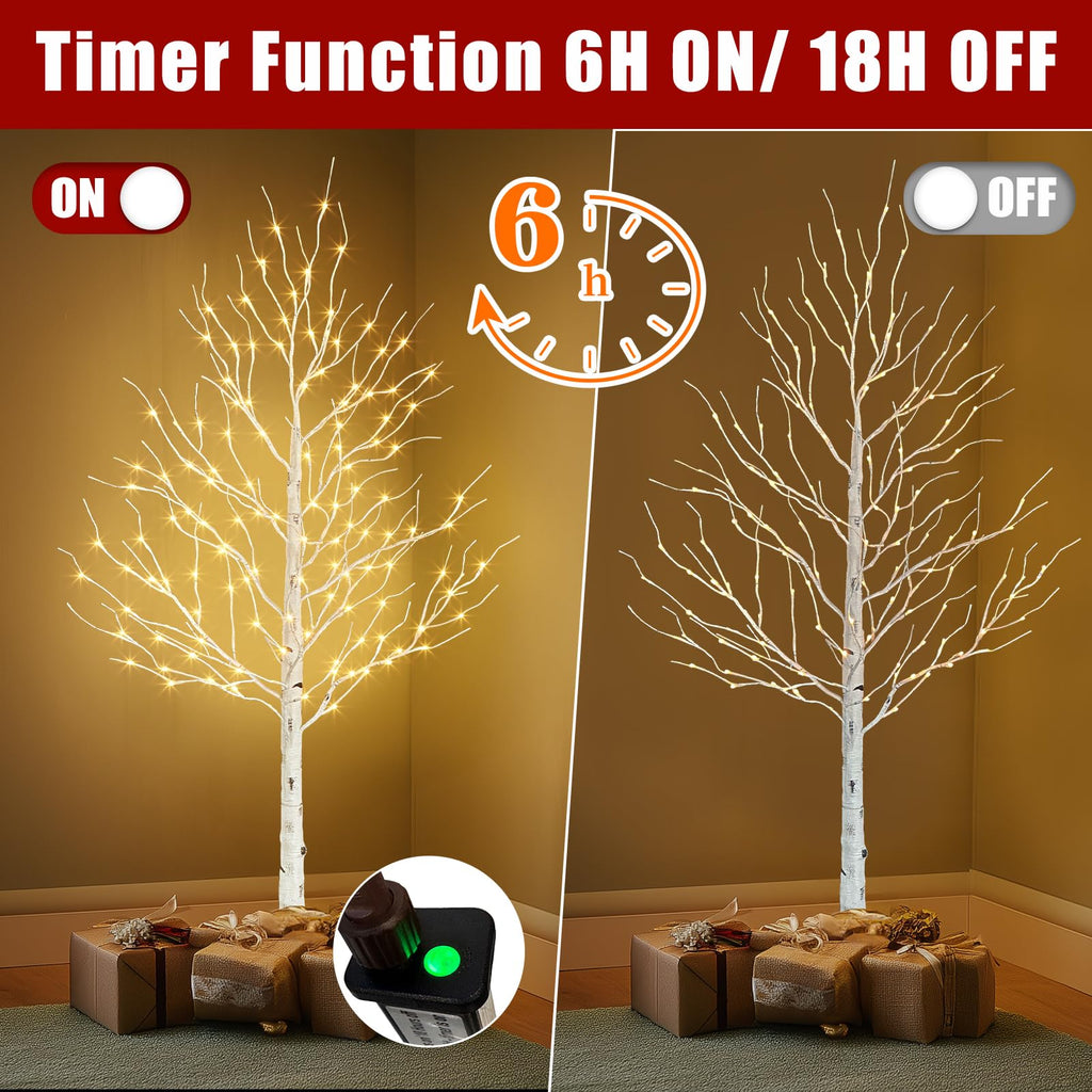 Lighted Birch Tree, 6ft Prelit White Christmas Trees Outdoor 2Pack