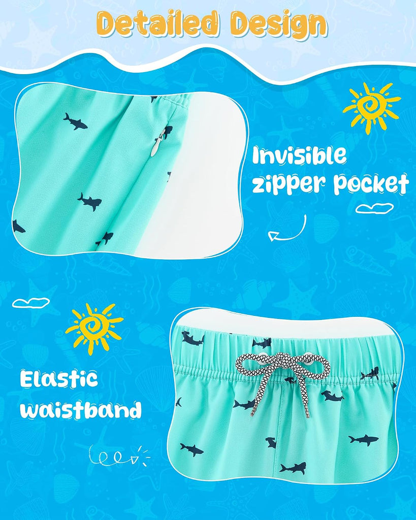 2 in 1 Boy's Swim Trunks Zipper Pockets Kids Bathing Suits