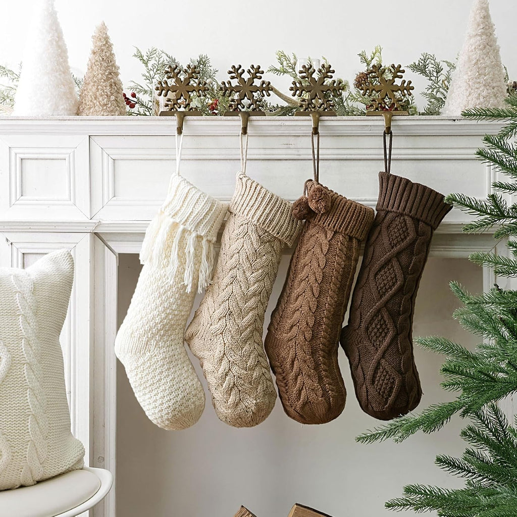 Farmhouse Knitted Personalised Christmas Stockings: 4 Pack 18 Inch Rustic Neutral Cable Knit Fireplace Stockings - Set of 4