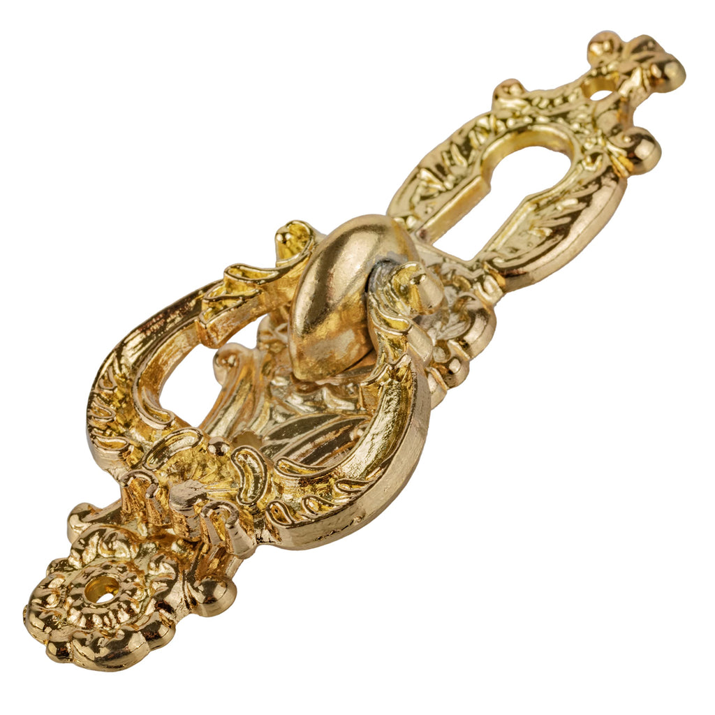 Baroque Style Brass Decorative Ring Pull with Keyhole Cover | 2 1/2" x 5/8" | Keyhole Escutcheon Plate for Cabinet