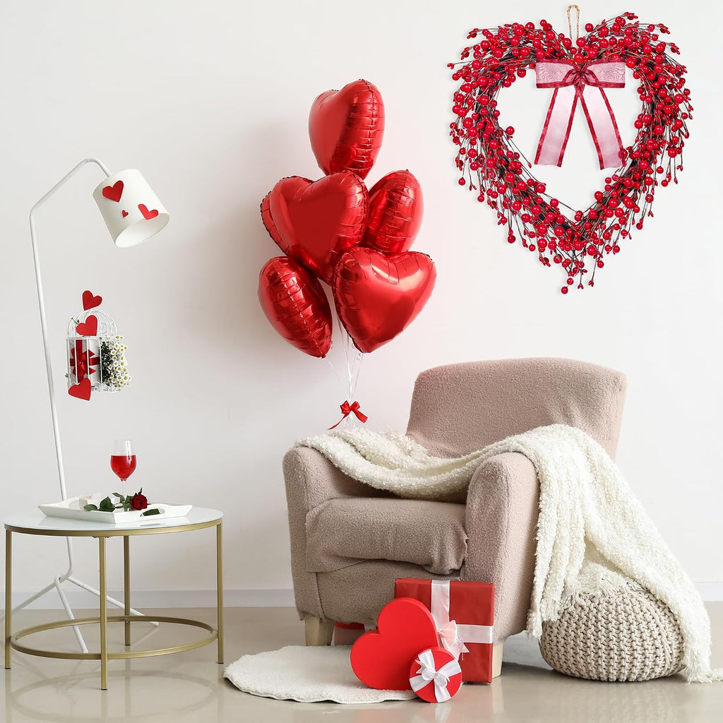 16in Valentine's Day Heart Wreath with Red Berries Red Heart Wreaths Handmade Valentines Day Wreath Rustic Twig