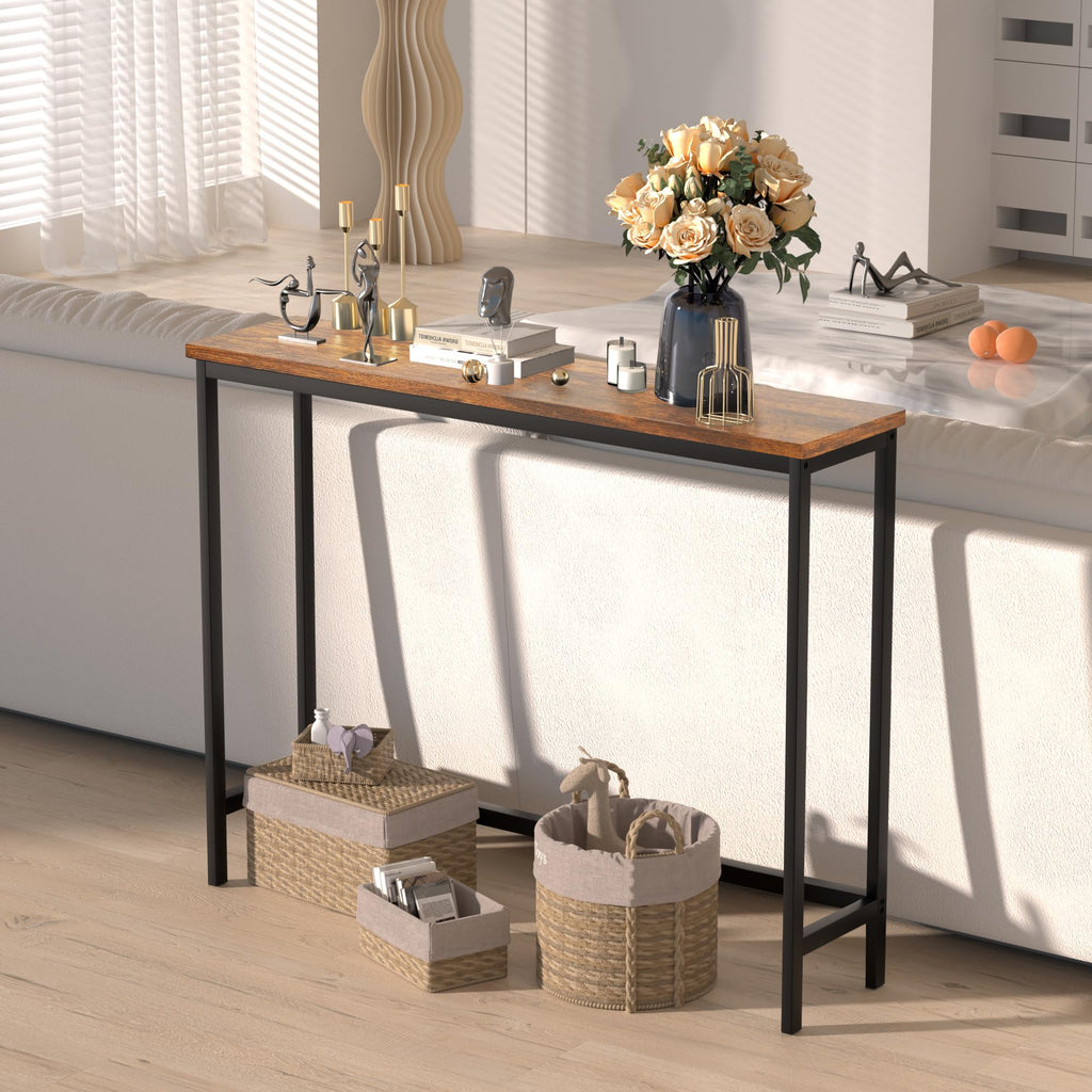 Console Table, Entryway Table, Narrow Sofa Table, 39" Hallway Table, Foyer, Rustic Brown and Black