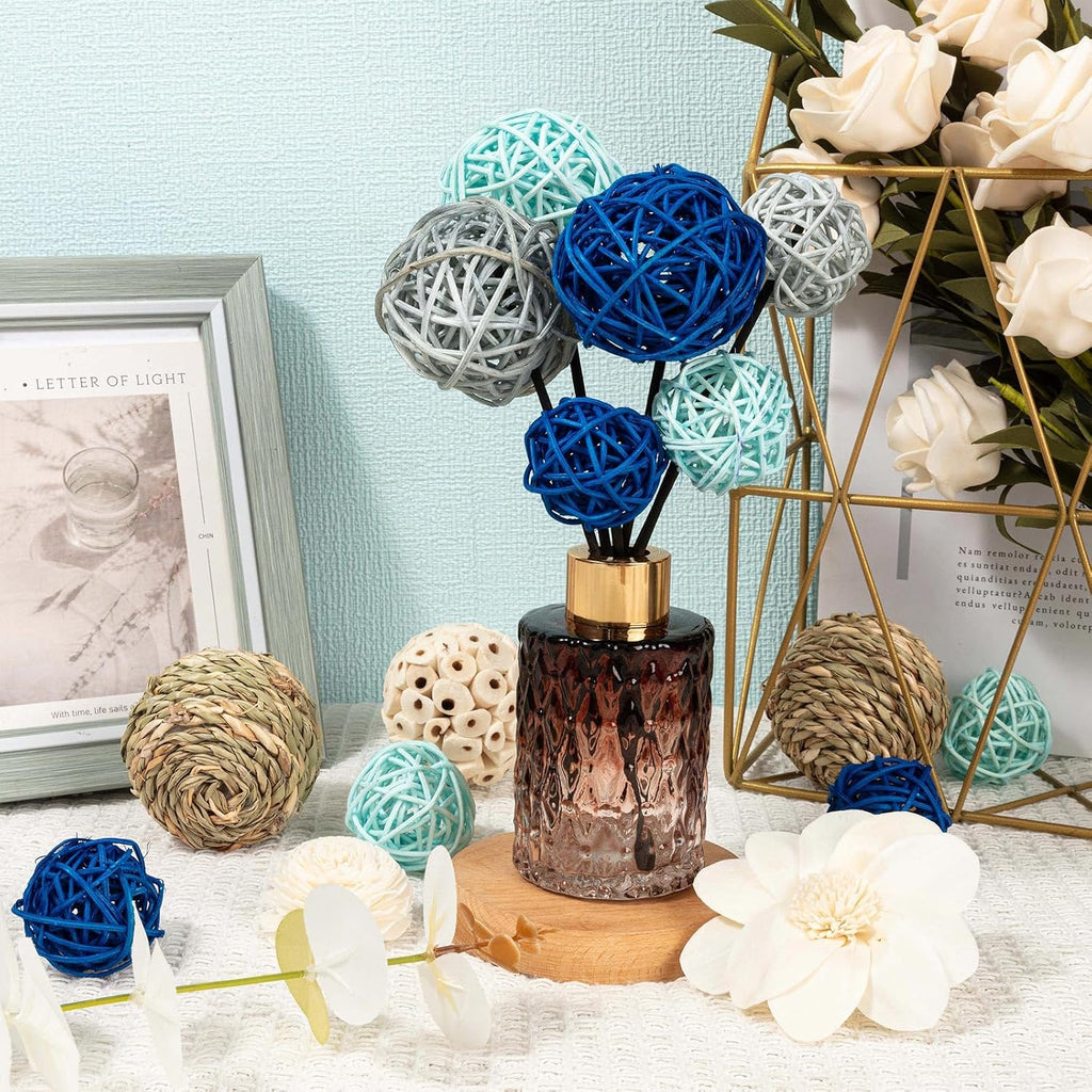 Blue and White Decorative Balls for Potpourri Bowl Filler, Bowl Filler for Table Centerpiece Home Decor, Woven - Set of 15