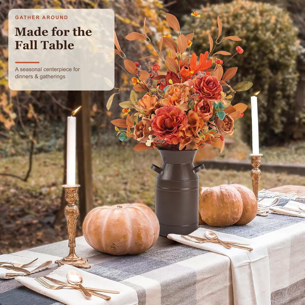 Artificial Fall Flowers with Metal Pot, Hydrangea Arrangement
