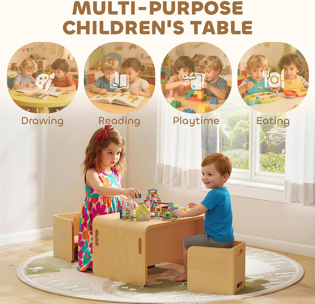 Kids Table and Chair Set Wooden Activity Table Ages 3-8 Natural Wood