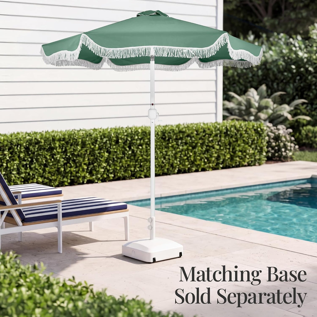 9ft Fringe Market Patio Umbrella - Outdoor Boho Tassel Sunshade for Table, Pool, Deck, Backyard - Seaglass