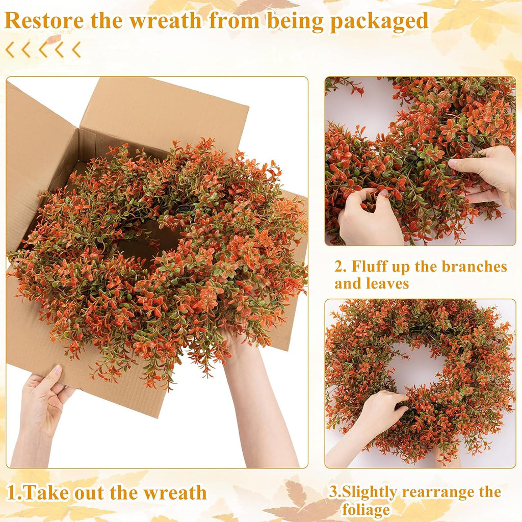 20 Inch Artificial Boxwood Fall Wreath for Front Door