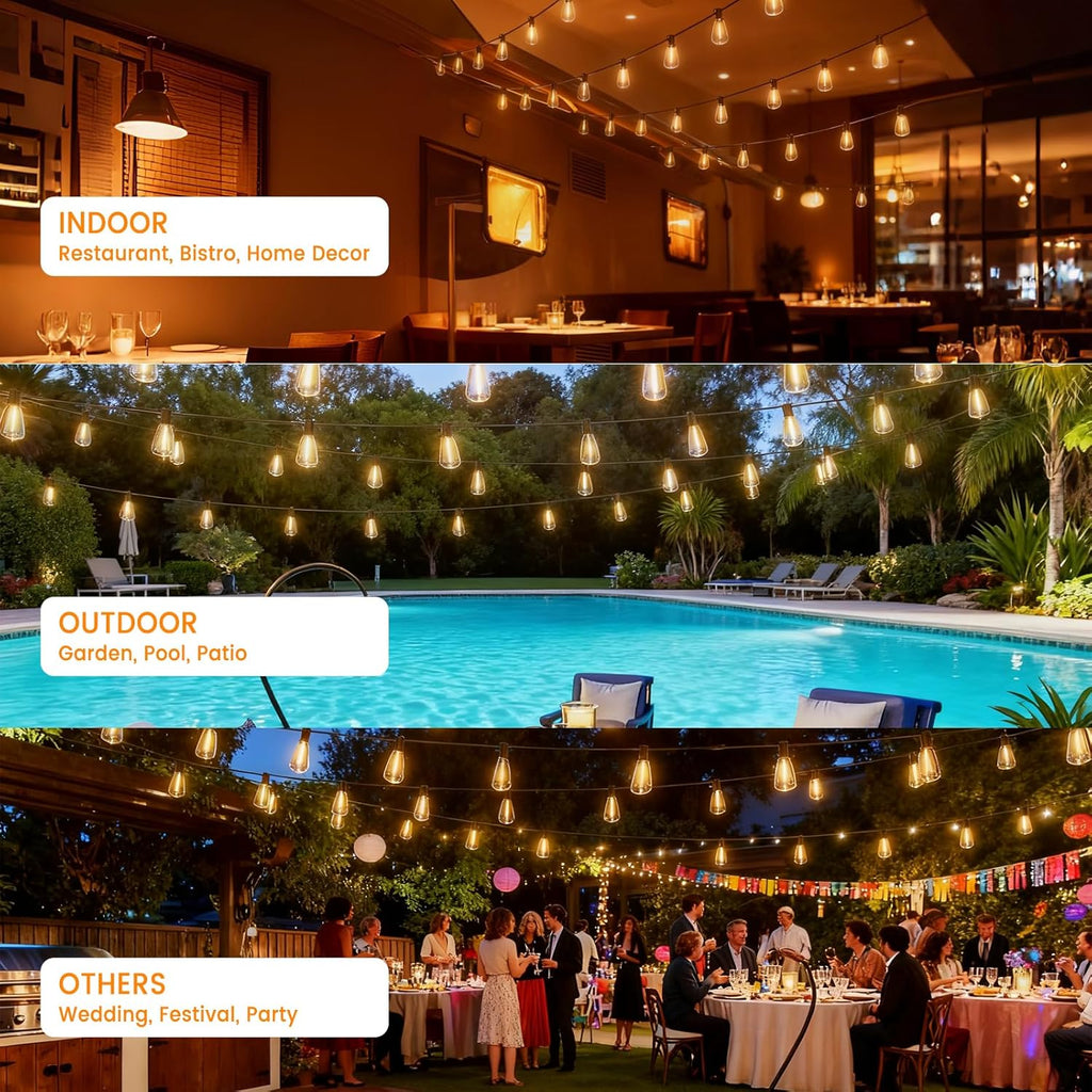 200FT ST38 Outdoor String Lights with 100 1W Plastic Shatterproof Bulbs