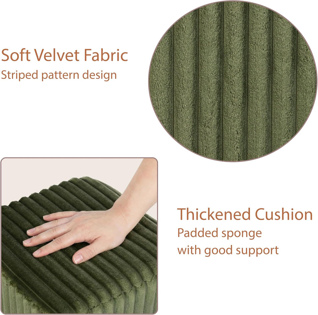 Modern Square Vanity Stool, Small Striped Pattern Ottoman, Cute Velvet Foot Stool, Tufted Fabric Footrest