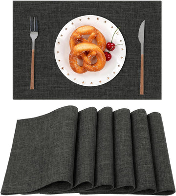Washable Woven Fabric Placemats Heat Resistant Place Mats Non Slip Thick Cloth Placemats Reversible Table - Set of 6