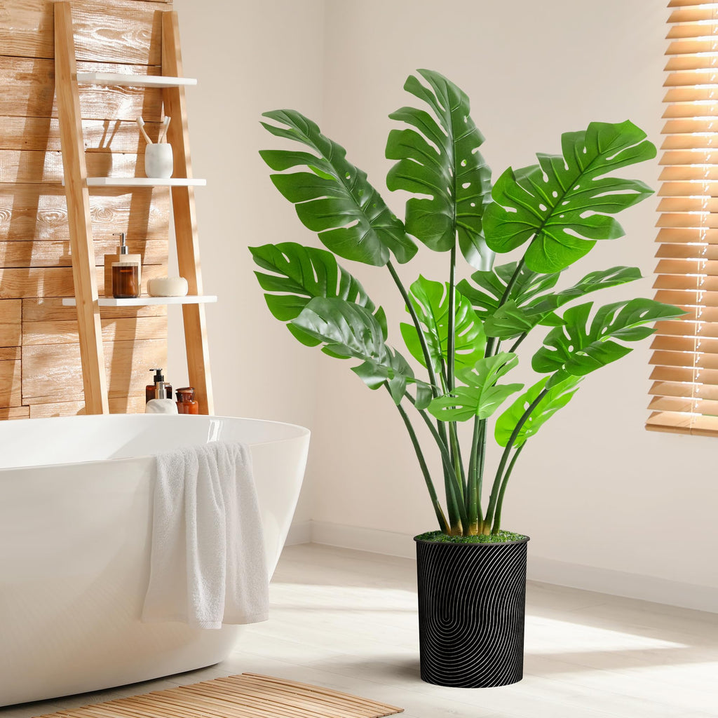 Tree in Geometric Spiral Pattern Planter, Fake Monstera Silk Tree for Indoor and Outdoor Home Decoration - 56"