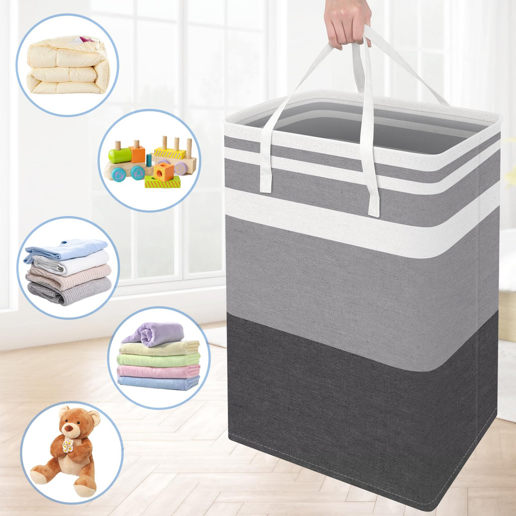 3-Pack Laundry Basket, Collapsible Laundry Hamper, Grey, 100L