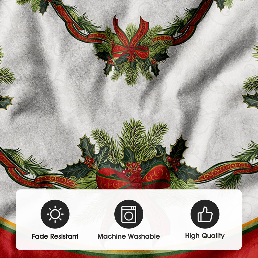 Christmas Tree Skirt 48 Inch, Christmas Ribbon Holly Winter Holiday Tree Mat Decoration