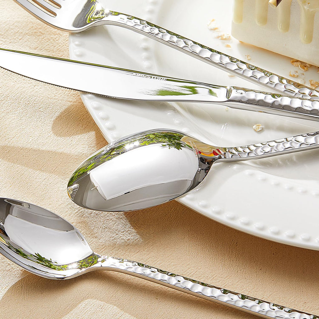 60-Piece Hammered Silverware Set, 18/10 Stainless Steel Flatware Set for 12, Cutlery Set