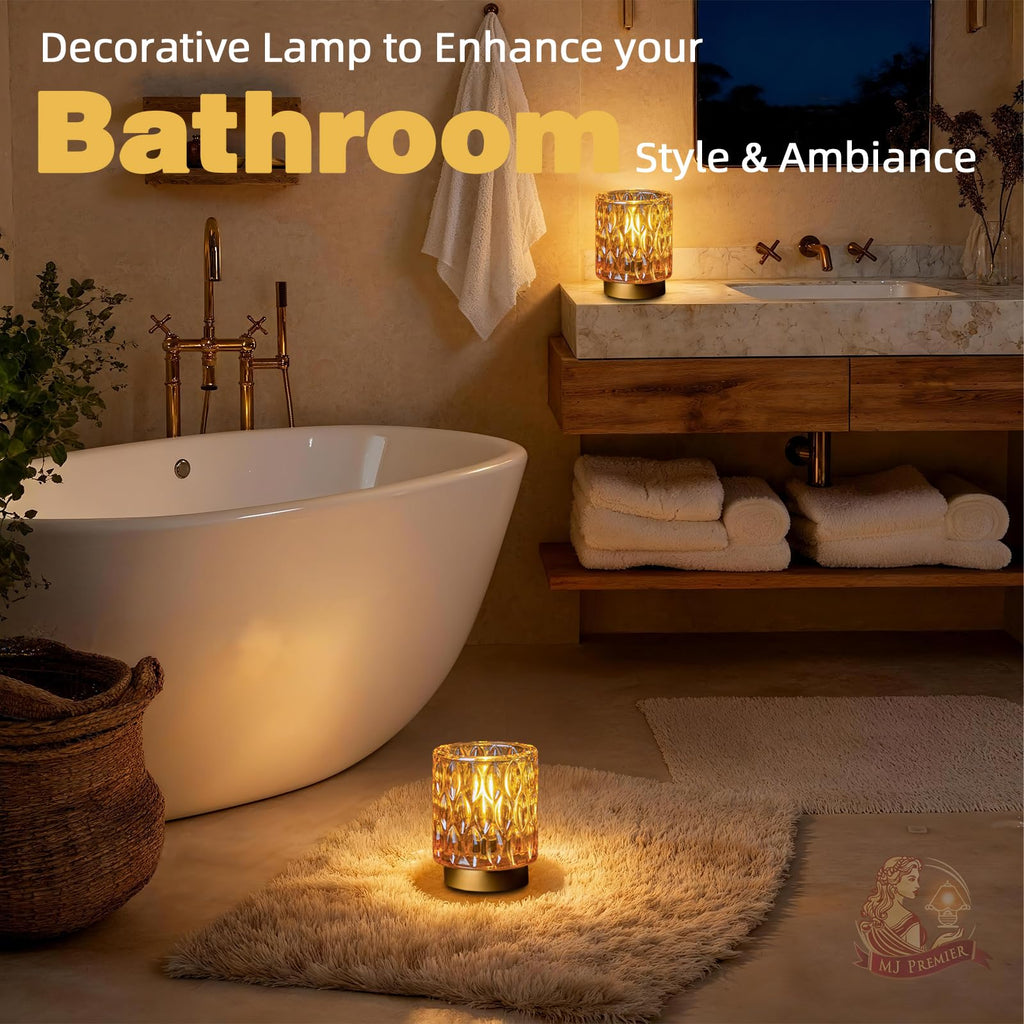 Battery Operated Table Lamp Timer, Small Cordless Lamps Decorative, 2 Amber