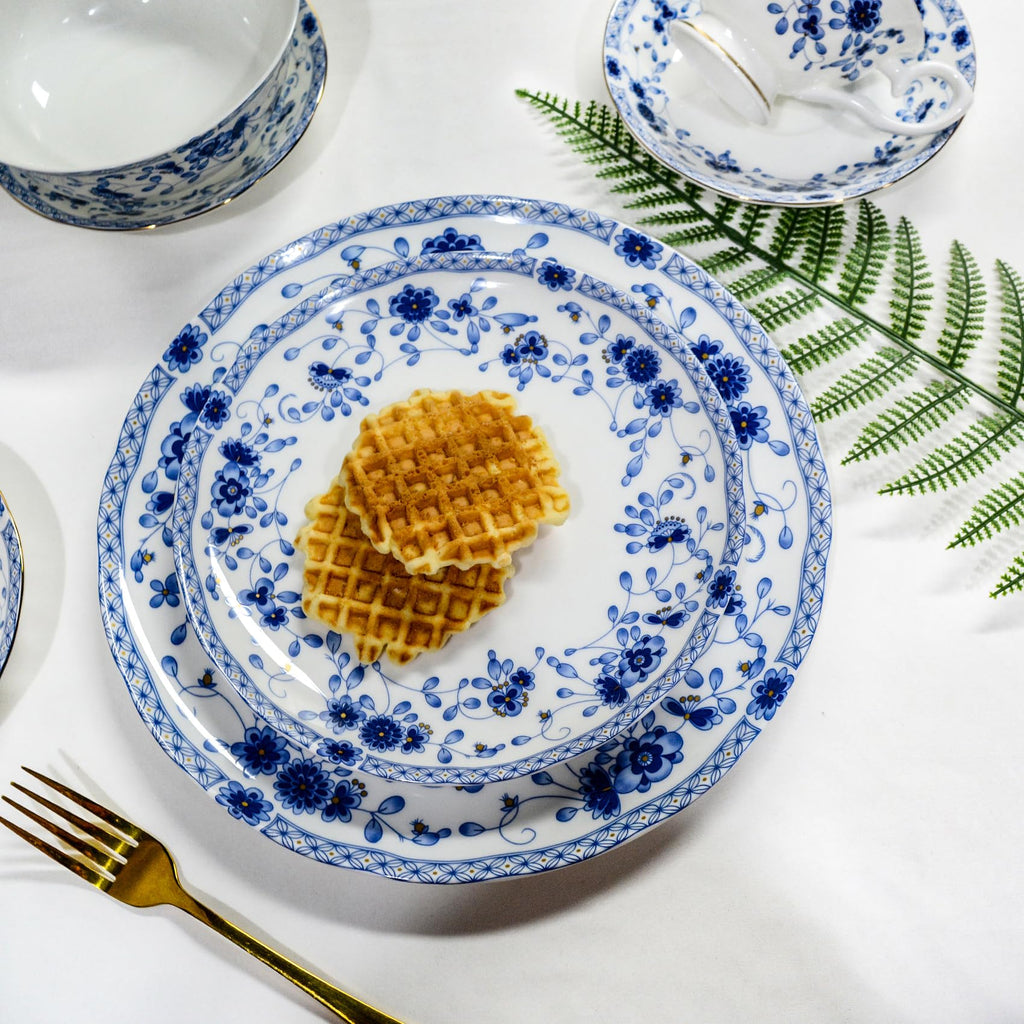 Fine Bone China Dinnerware Set, 12-Piece Blue and White Porcelain Dinnerware Set, Plates and Bowls Sets, Service for