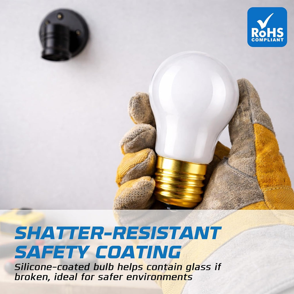 A15 Shatterproof Incandescent Bulbs 40 Watt (8-Pack) 40W Appliance Light Bulbs, E26 Medium Base, Frosted, Shatter