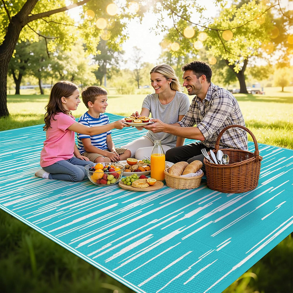 Outdoor Rug Waterproof, Striped Reversible Plastic Patio Rug