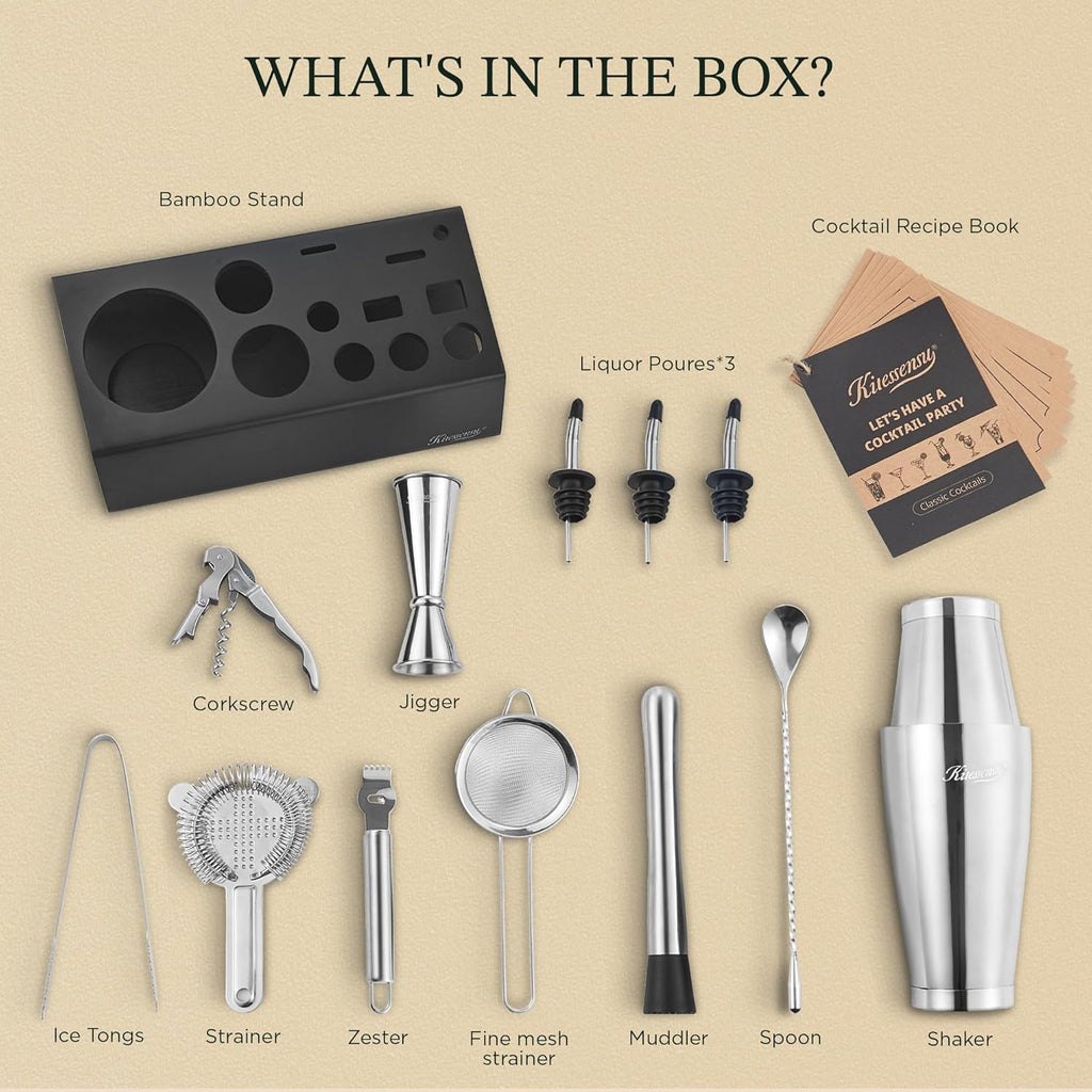 Boston Shaker Set Mixology Bartender Kit | Premium Cocktail Shaker Kit with Stand Professional Home Bar Tools - Set of 15