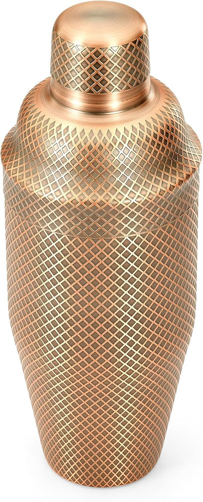 3-Piece Diamond Lattice Etch Japanese Cocktail Shaker Set (24 Oz/700ml), Antique Copper