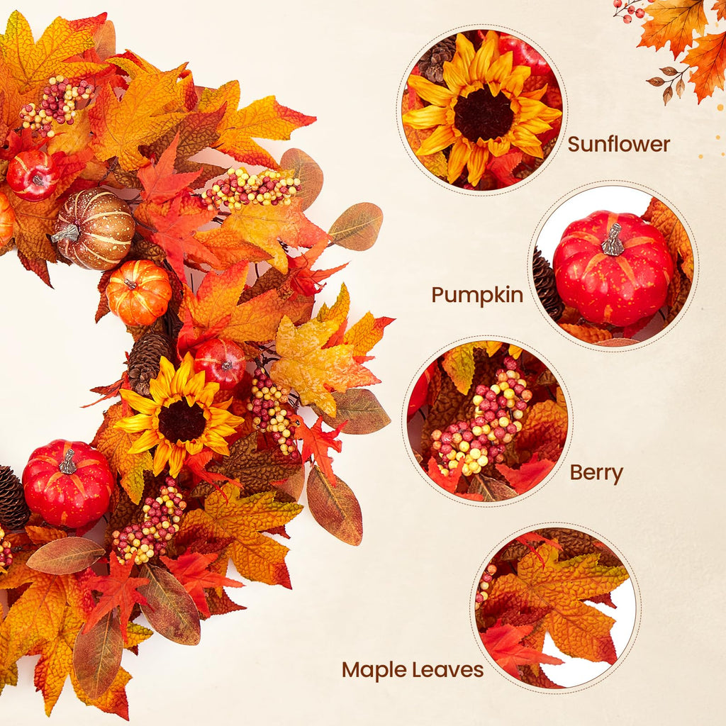 Fall Decorations, Fall Autumn Thanksgiving Wreaths for Front Door