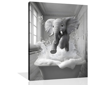 Funny Animal Bathroom Canvas Wall Art Black and White Animal Bathroom Picture Elephant Bathroom Poster Elephant