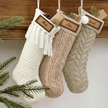 Farmhouse Personalized Knitted Christmas Stockings, 3 Packs 18 inche Knit Christmas Stockings, Rustic Farmhouse Boho