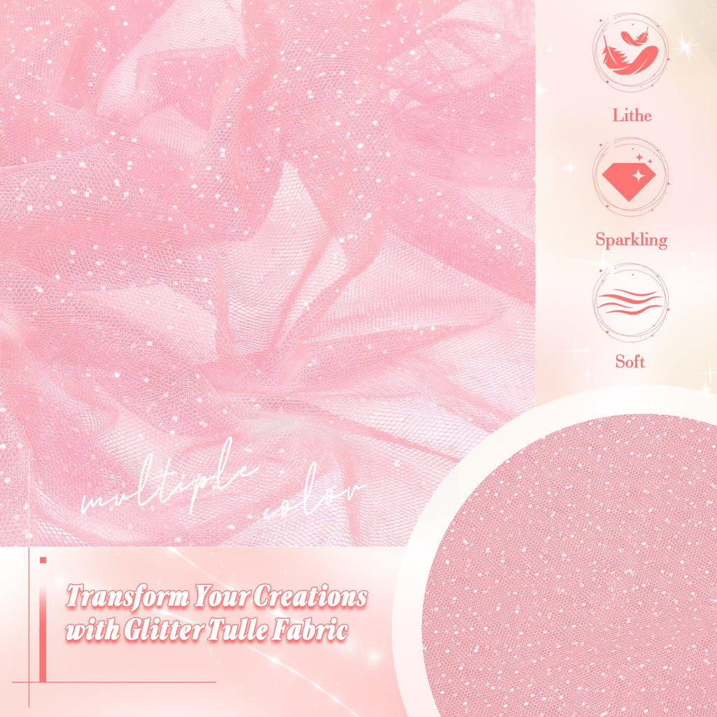 1 Yard Pink Glitter Tulle, 60 Inch Iridescent Sequin Netting