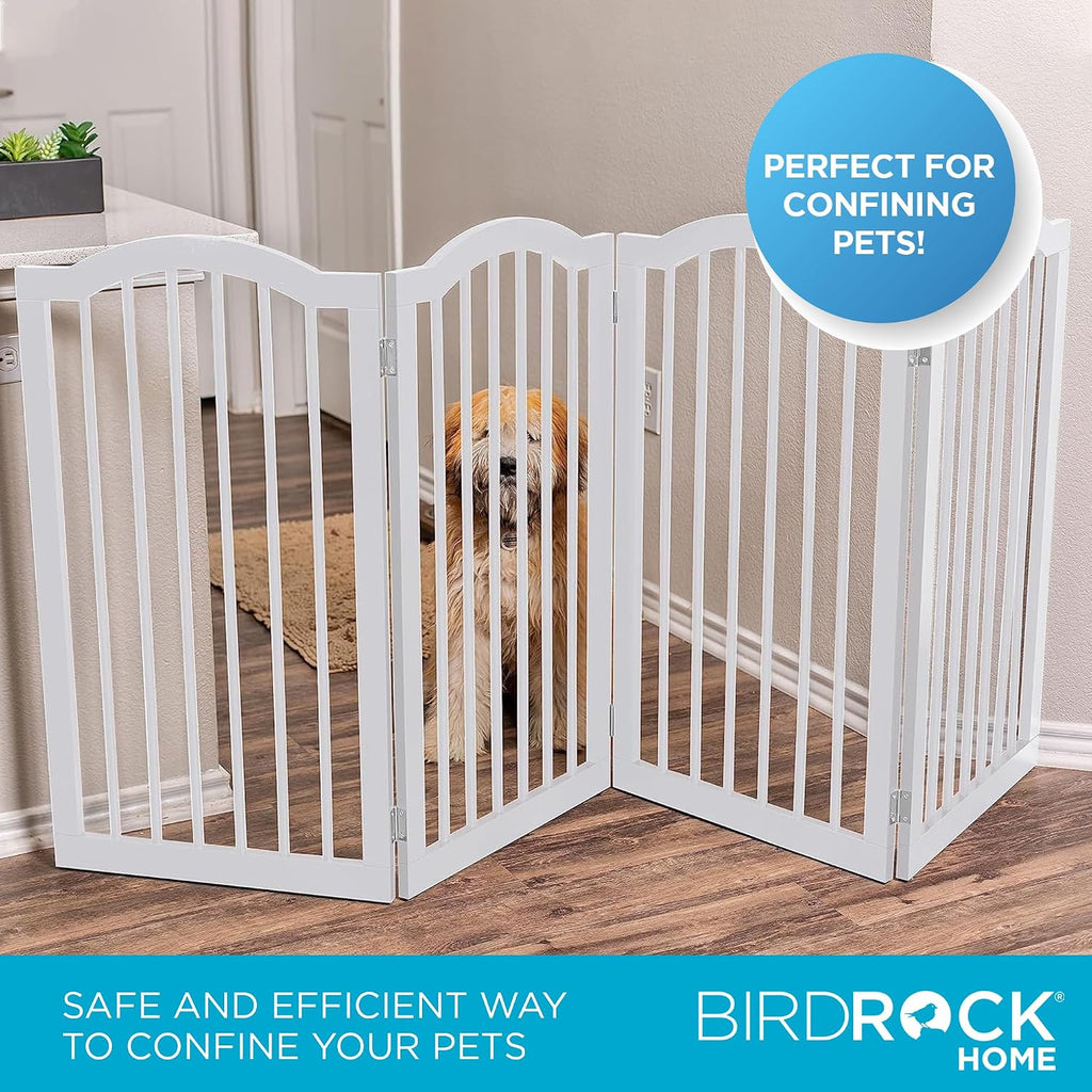 Arched Top Dog Gate | 4 Panel, 36" H Wooden Pet Barrier for Dogs or Cats | Freestanding Folding Room Divider