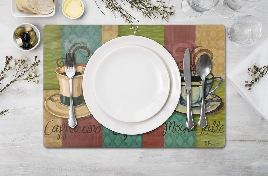 Coffee II Placemats - Heat-Resistant Table Mats, Durable and Easy-to-Clean Dining Table Protector, Stylish - Set of 4