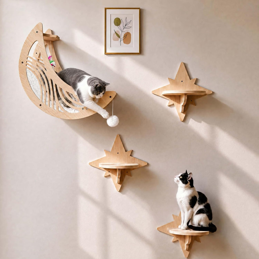 Moon & Star Cat Wall Shelves, Modern Cat Wall Furniture for Indoor Cats