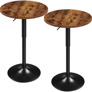 Round Bar Table Set of 2, Adjustable 27.5-36" Height, Brown