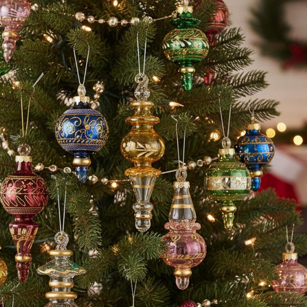 6 Pcs Egyptian Glass Finial Ornaments for Christmas Tree
