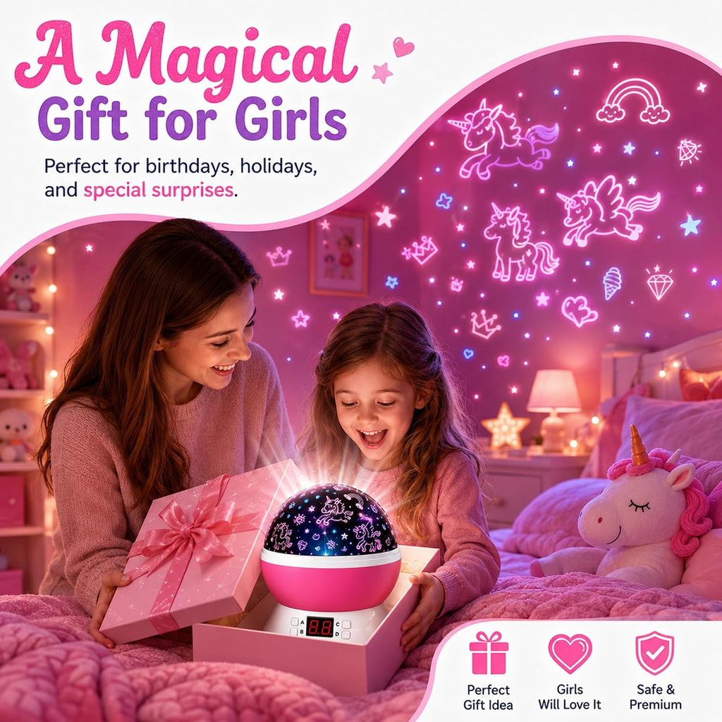 Unicorn Star Projector for Kids | Stars Ceiling Projection for Girls Room