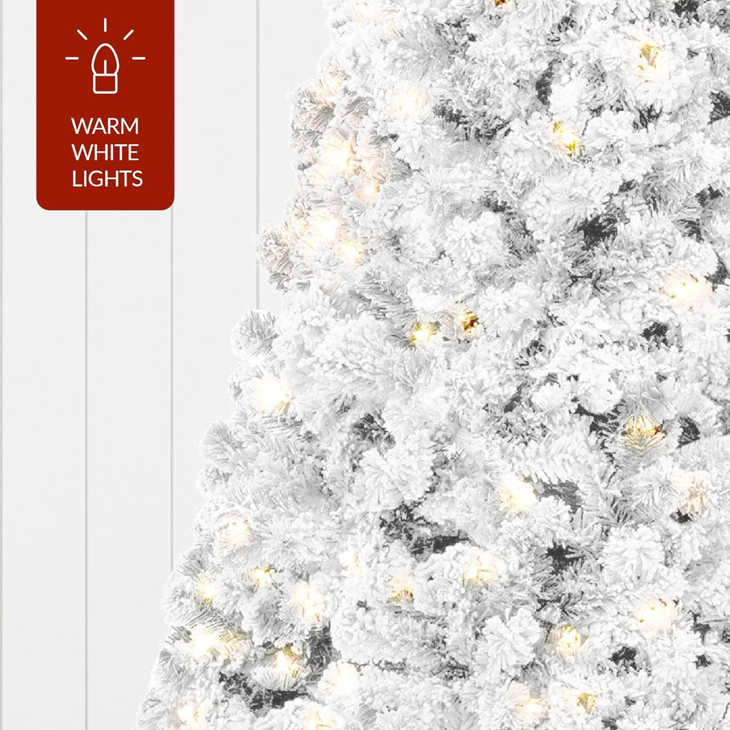 Pre-Lit White Christmas Tree, Artificial Snow Flocked Full Fir Tree, Holiday Decoration w/ 550 Lights, 1,346