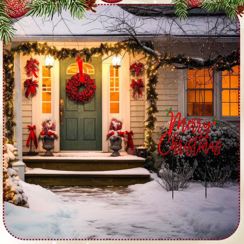 Merry Christmas Metal Yard Signs 15.75 Inch Xmas Metal Outdoor Decorations with Stakes Waterproof Christmas Decor