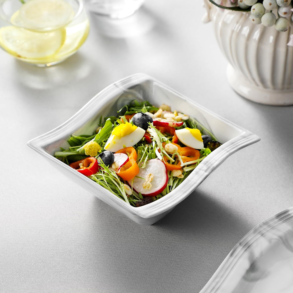 Plates and Bowls Set, 12-Piece Modern Porcelain Dinnerware for 4, Marble Square Ceramic Dish Set, Microwave and