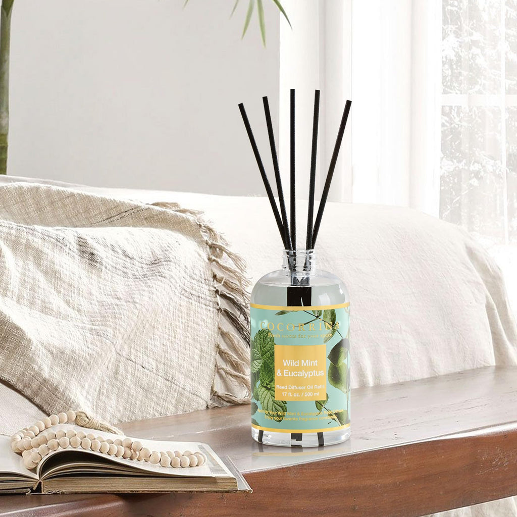Reed Diffuser Refill Wild Mint & Eucalyptus 17oz (500ml) with 8 Sticks - Premium Long-Lasting Scented Oil, Home