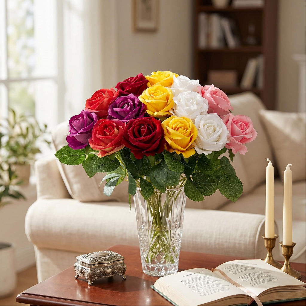 14PCS Artificial Roses, Realistic Silk Fake Roses Flowers