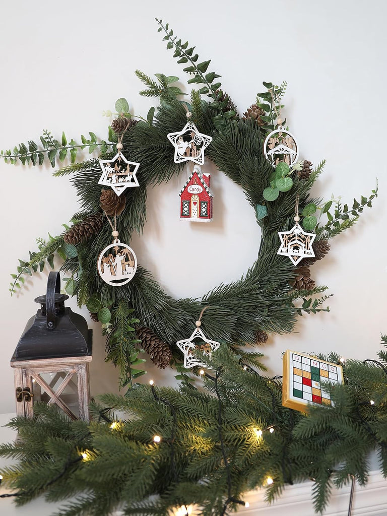 Wooden Nativity Scene Christmas Tree Ornaments Set - Set of 18