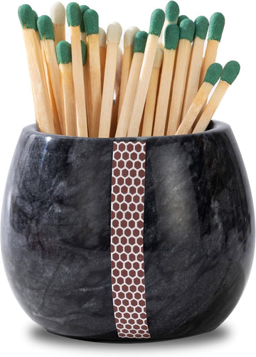 Decorative Marble Match Holder - Matches Box for Long Matches Sticks- Matches in a Jar with Striker(Wooden Matches