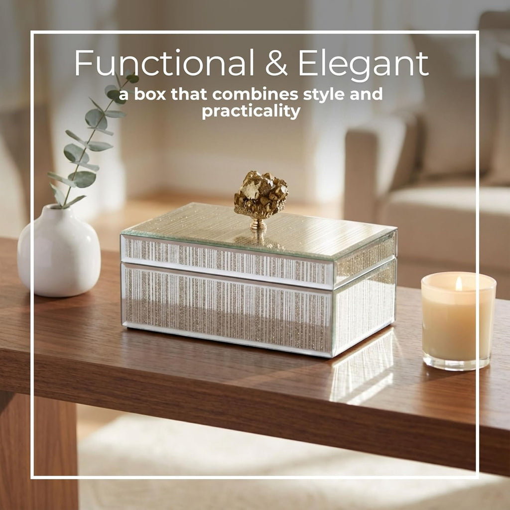 Decorative Storage Box Decor - Modern Jewelry Box with Lid and Statement Handle, or Office Display - Stylish Accent